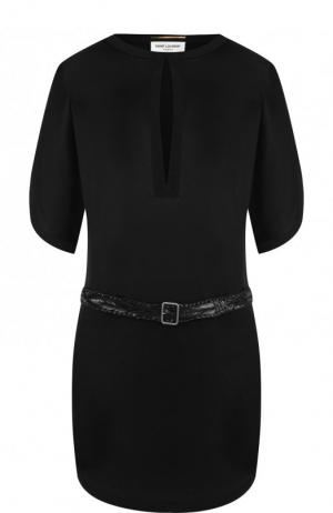 Однотонное мини-платье с поясом Saint Laurent. Цвет: черный