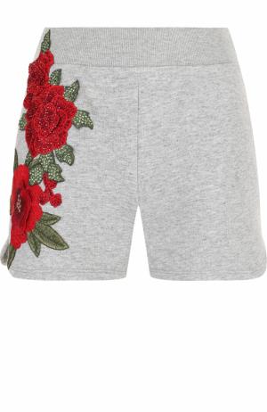 Хлопковые мини-шорты с эластичным поясом и цветочной вышивкой Philipp Plein. Цвет: серый
