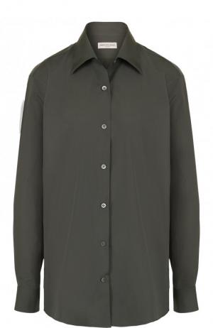 Однотонная хлопковая блуза свободного кроя Dries Van Noten. Цвет: зеленый