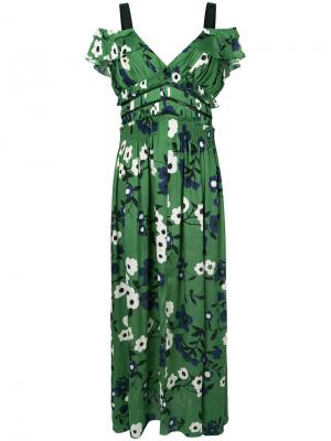 Длинное платье с цветочным принтом Self-Portrait. Цвет: зелёный