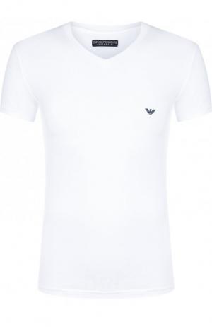 Хлопковая футболка с V-образным вырезом Emporio Armani. Цвет: белый