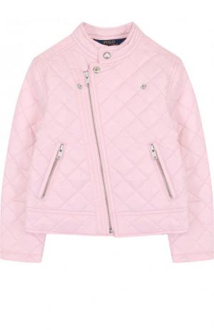 Стеганая куртка с косой молнией и воротником-стойкой Polo Ralph Lauren. Цвет: розовый