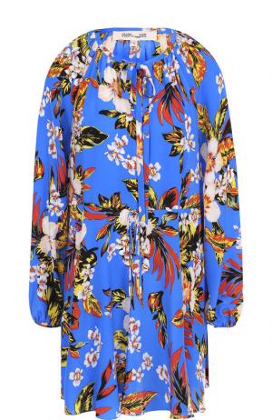 Шелковое мини-платье с поясом и принтом Diane Von Furstenberg. Цвет: разноцветный