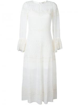 Длинное платье с английской вышивкой Saint Laurent. Цвет: белый