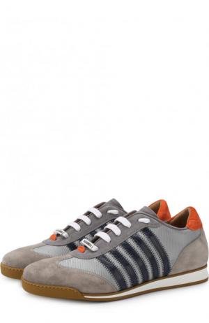 Комбинированные кроссовки New Runner на шнуровке Dsquared2. Цвет: серый