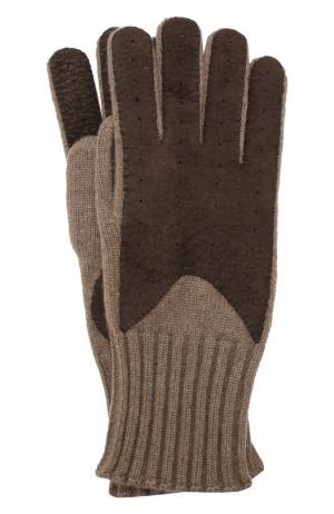 Кашемировые перчатки с отделкой из кожи Loro Piana. Цвет: коричневый
