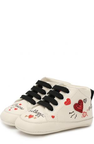 Кожаные пинетки на шнуровке Dolce & Gabbana. Цвет: белый