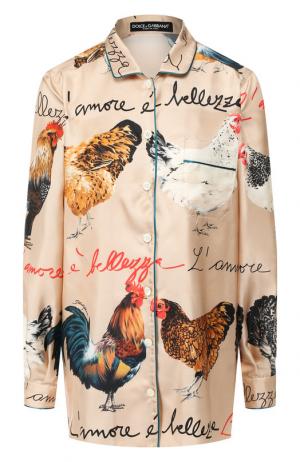 Шелковая блуза с принтом Dolce & Gabbana. Цвет: бежевый