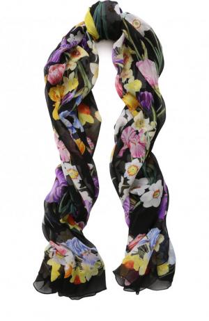 Шелковый шарф с цветочным принтом Dolce & Gabbana. Цвет: черный