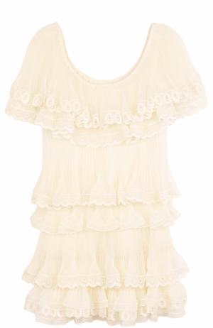 Многоярусное мини-платье с оборками Chloé. Цвет: желтый
