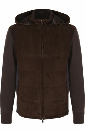 Утепленная куртка на молнии с замшевой вставкой Canali. Цвет: коричневый