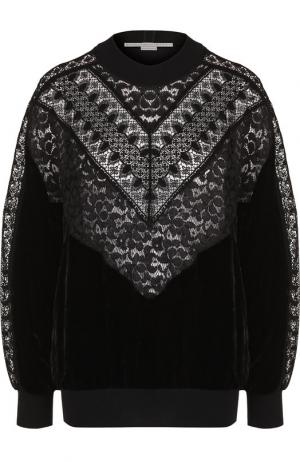 Бархатный пуловер с кружевной вставкой Stella McCartney. Цвет: черный