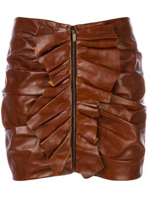 Мини-юбка с оборками Saint Laurent. Цвет: коричневый
