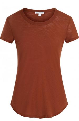 Хлопковая футболка с круглым вырезом James Perse. Цвет: коричневый