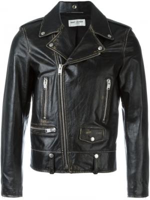 Байкерская куртка с потертой отделкой Saint Laurent. Цвет: чёрный