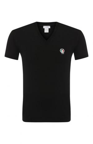 Хлопковая футболка с V-образным вырезом Dolce & Gabbana. Цвет: черный