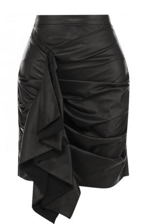 Однотонная кожаная мини-юбка с драпировкой DROMe. Цвет: черный