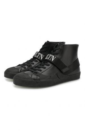Высокие кожаные кеды  Garavani VLTN на шнуровке Valentino. Цвет: черный