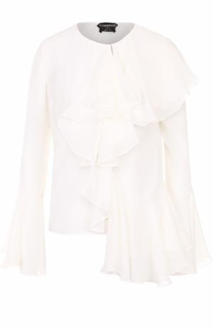 Шелковая блуза с круглым вырезом и оборками Tom Ford. Цвет: белый