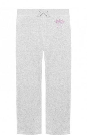 Хлопковые брюки с поясом на кулиске Juicy Couture. Цвет: серый