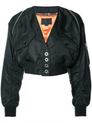 Укороченная куртка-бомбер с V-образным вырезом Alexander Wang. Цвет: чёрный