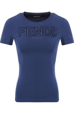 Топ с логотипом бренда перфорированием Fendi. Цвет: темно-синий