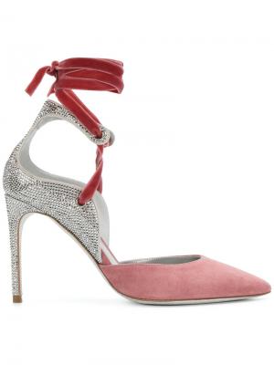 Туфли со стразами и завязками вокруг щиколотки René Caovilla. Цвет: розовый и фиолетовый