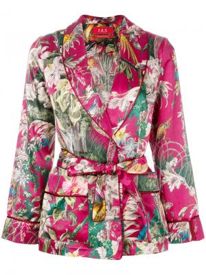 Пиджак с цветочным принтом и поясом на талии F.R.S For Restless Sleepers. Цвет: розовый и фиолетовый