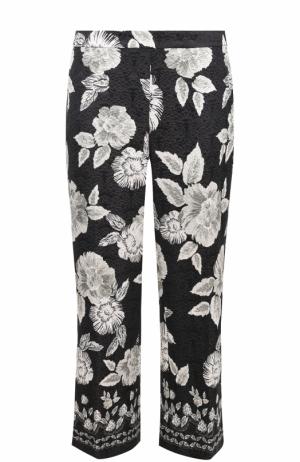Укороченные расклешенные брюки с цветочным принтом St. John. Цвет: черно-белый