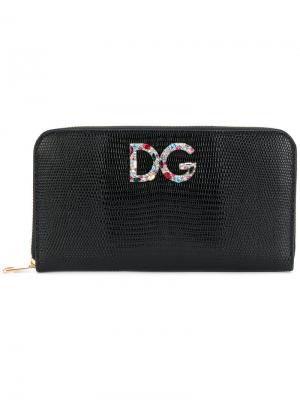 Кошелек с круговой молнией и логотипом Dolce & Gabbana. Цвет: чёрный