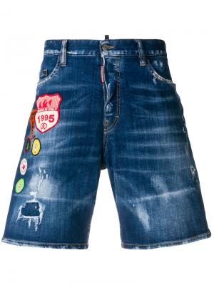 Джинсовые шорты с заплатками Dsquared2. Цвет: синий