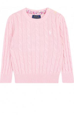 Хлопковый пуловер фактурной вязки Polo Ralph Lauren. Цвет: светло-розовый