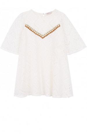Кружевное мини-платье свободного кроя с металлизированной вышивкой Missoni. Цвет: белый