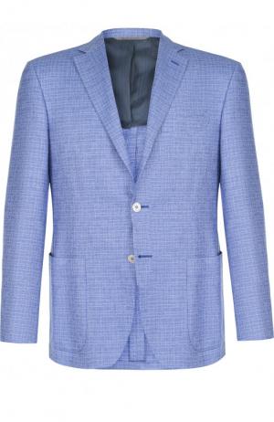 Однобортный пиджак из смеси шелка и кашемира Canali. Цвет: голубой