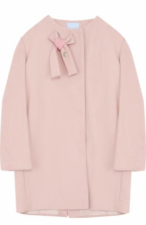 Шерстяное пальто с круглым вырезом и бантом Lanvin. Цвет: розовый