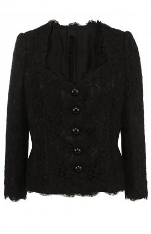 Приталенный кружевной жакет с укороченным рукавом Dolce & Gabbana. Цвет: черный