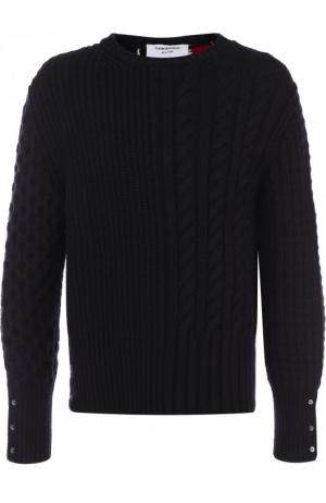 Шерстяной свитер фактурной вязки Thom Browne. Цвет: темно-синий