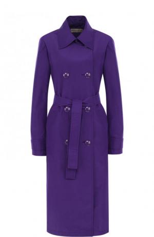 Однотонное пальто из смеси шелка и хлопка с поясом Emilio Pucci. Цвет: фиолетовый