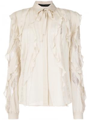 Оборчатая блузка с полупрозрачными вставками Elie Saab. Цвет: телесный