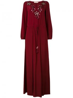 Длинное платье с цветочной вышивкой Tory Burch. Цвет: красный
