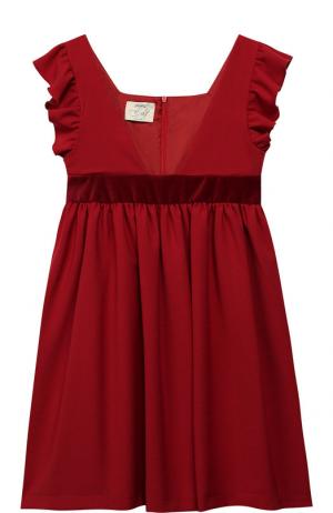Платье с оборками и бархатной отделкой Caf. Цвет: бордовый