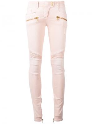 Байкерские джинсы Balmain. Цвет: розовый и фиолетовый