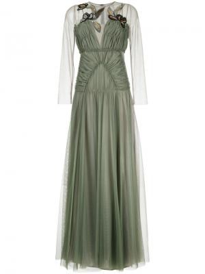 Декорированное платье из тюля со сборками Antonio Marras. Цвет: зелёный