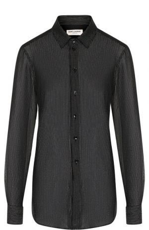 Шелковая блуза в полоску Saint Laurent. Цвет: черный