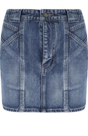 Джинсовая мини-юбка с потертостями Saint Laurent. Цвет: синий