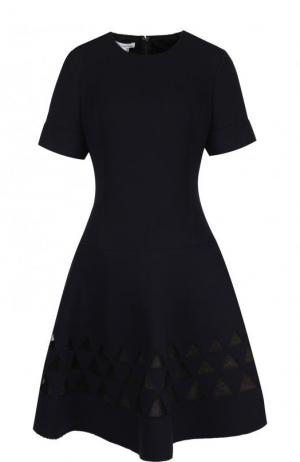 Приталенное шерстяное мини-платье с коротким рукавом Oscar de la Renta. Цвет: темно-синий