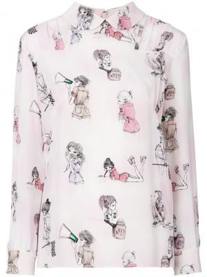 Рубашка с принтом девушек Miu. Цвет: розовый и фиолетовый