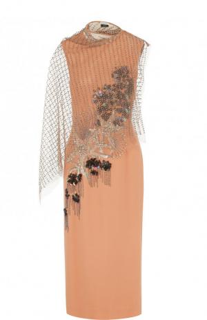 Приталенное платье-миди из вискозы с декоративной отделкой Dries Van Noten. Цвет: розовый