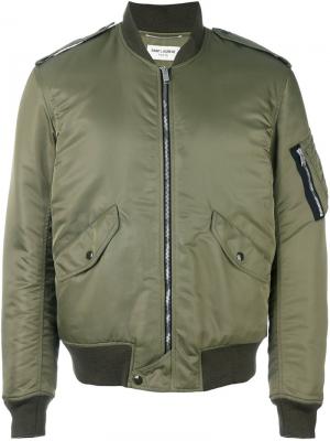 Куртка-бомбер Saint Laurent. Цвет: зелёный