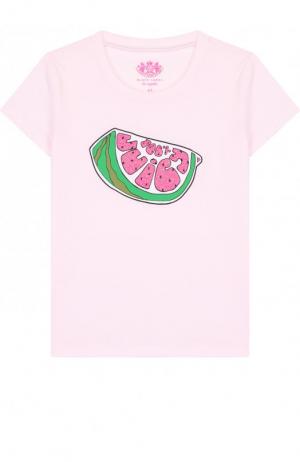 Хлопковая футболка с принтом Juicy Couture. Цвет: светло-розовый